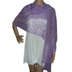 Wrap Shawl Womens 68" x 26" Purple Lightweight Scarf floral fringe Evening